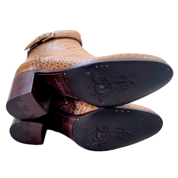 The Office Of Angela Scott Moc Croc Alligator Leather Ankle Boots 40 WIDE - Picture 7 of 16